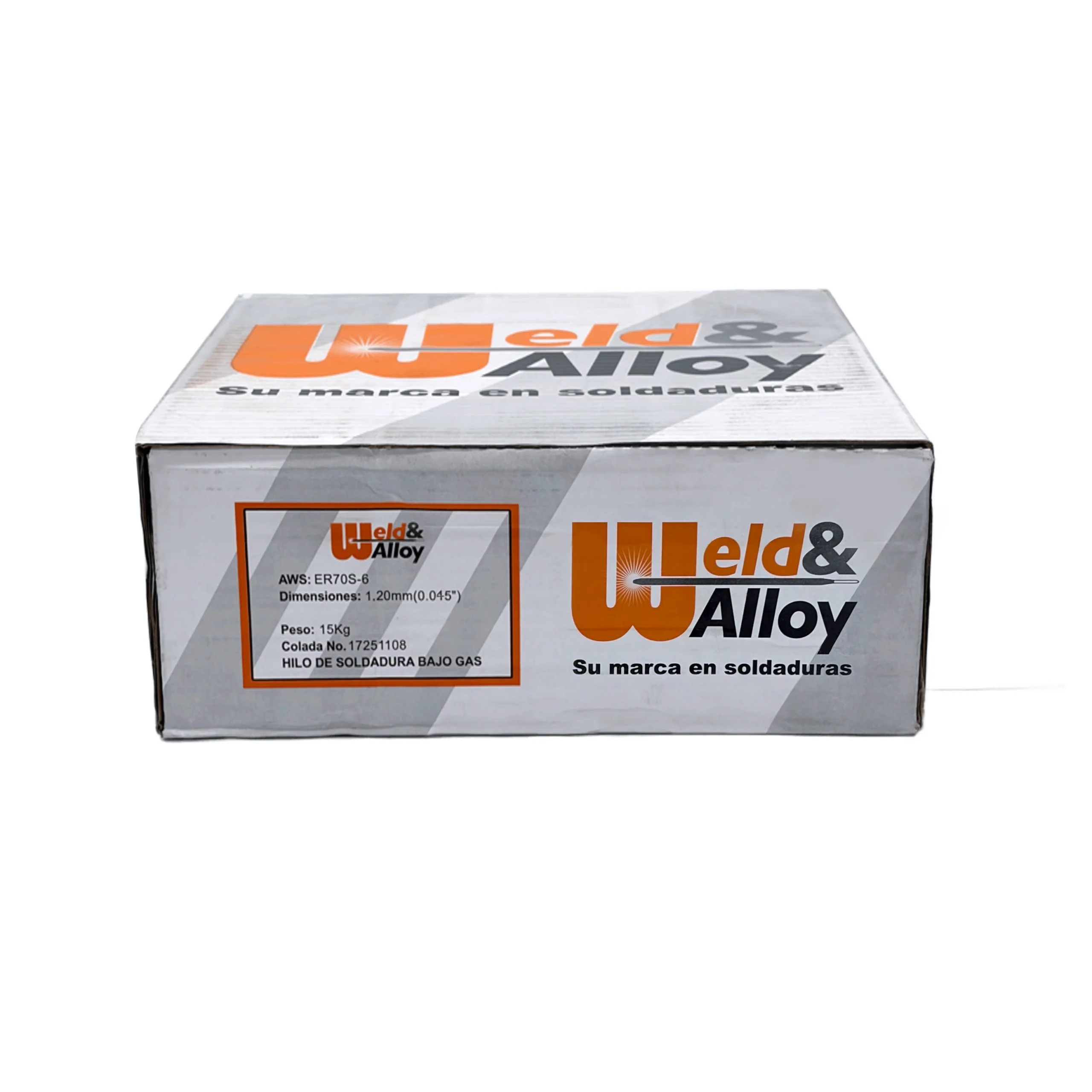 Caja de alambre de soldadura MIG ER70S-6 marca Weld & Alloy para soldar aceros al carbono