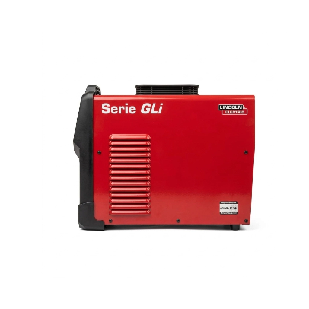 Vista lateral de equipo inverter soldador de electrodo Lincoln Electric Megaforce 225e LATAM Serie GLi