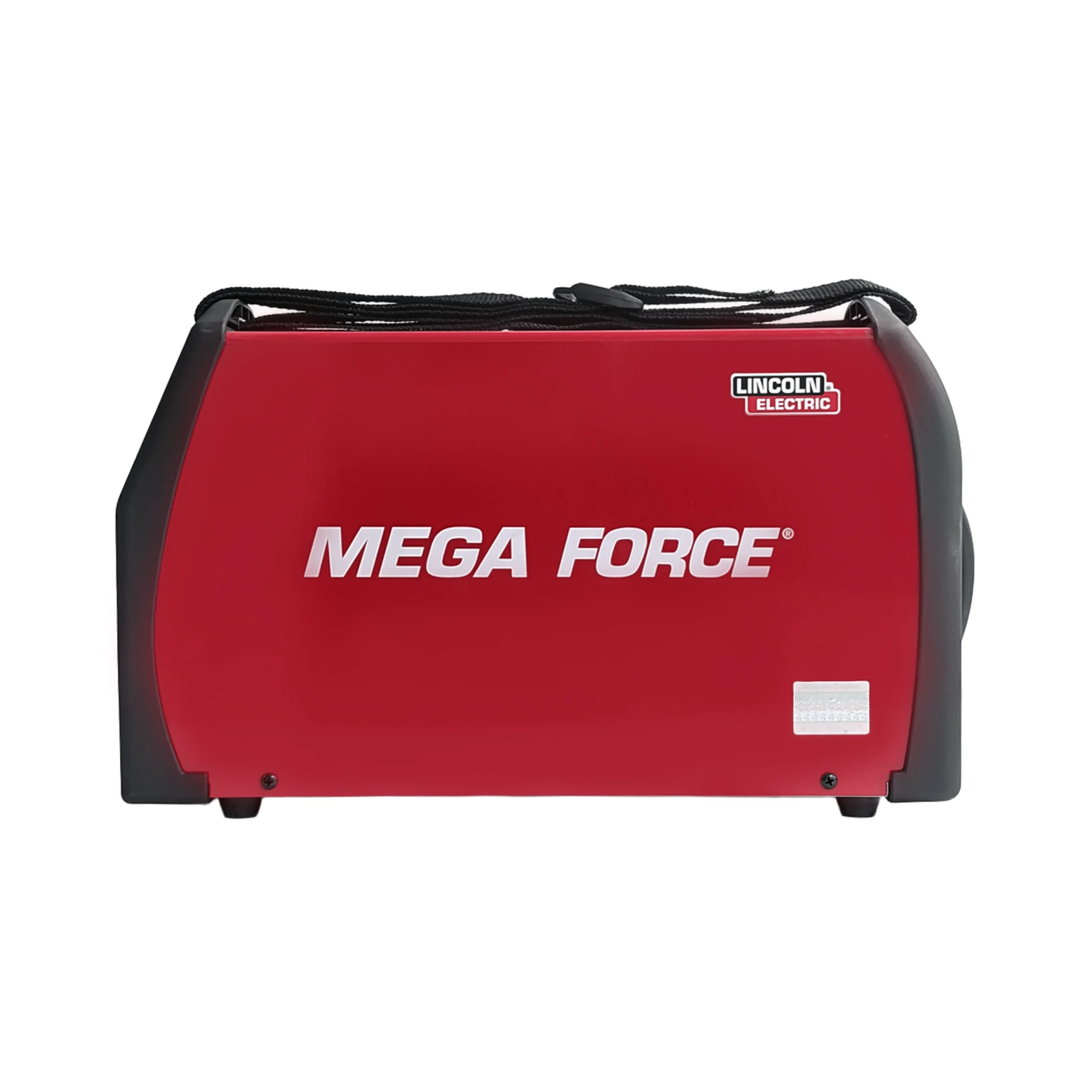 Vista lateral de equipo inverter soldador Lincoln Electric Megaforce 250D con correa de transporte