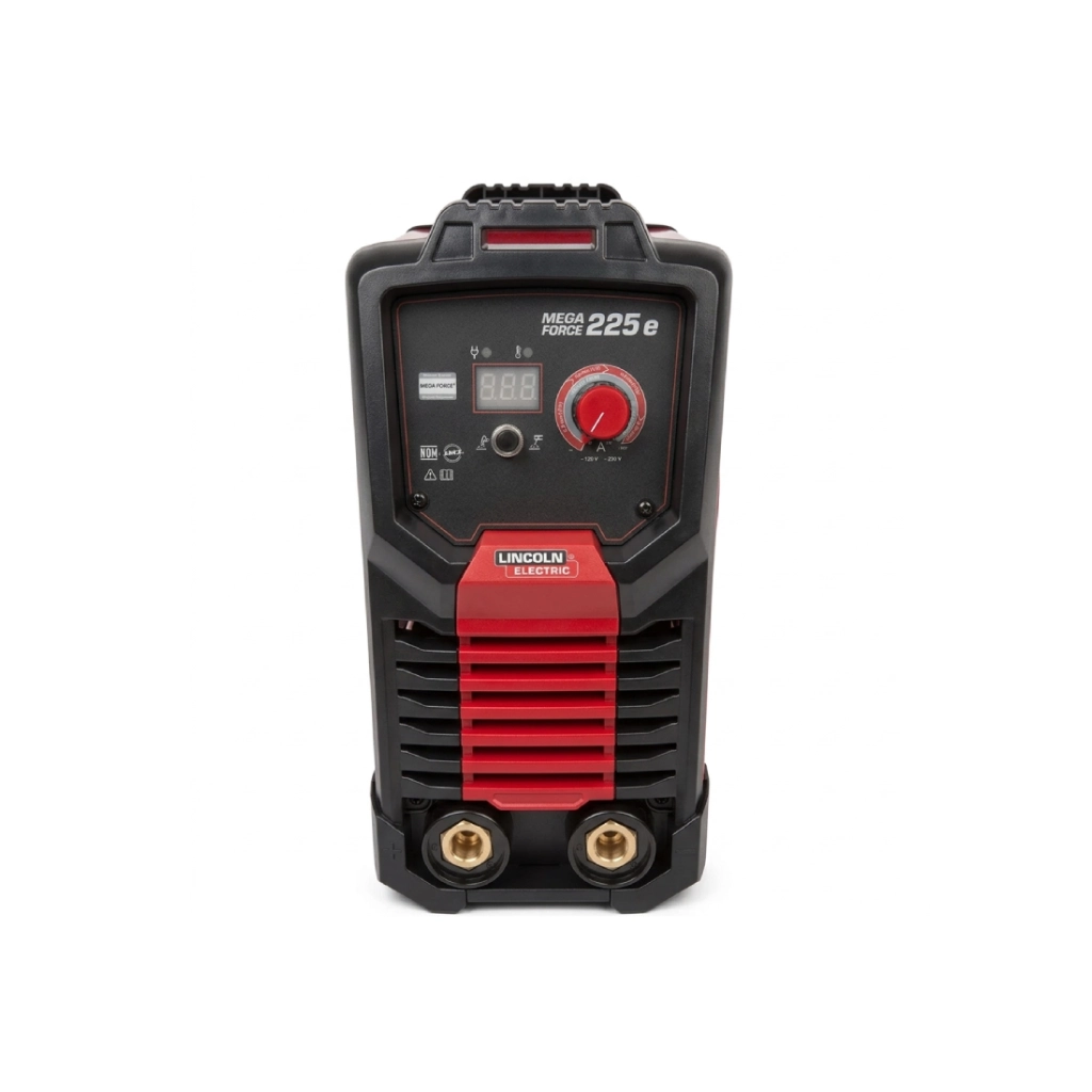 Vista frontal de equipo inverter soldador Lincoln Electric Megaforce 225e LATAM con pantalla digital