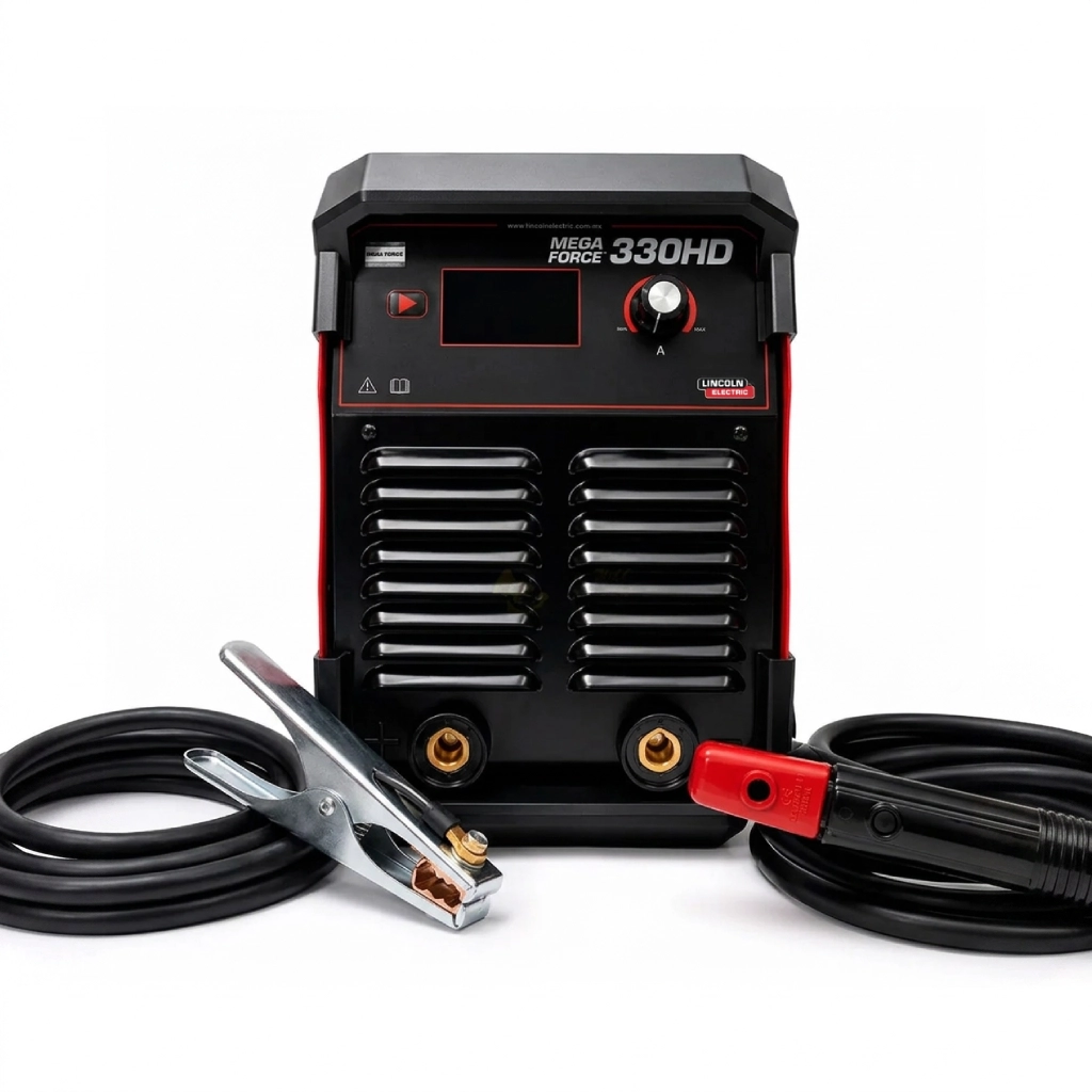 Equipo soldador inverter de electrodo Lincoln Electric Megaforce 330HD con pinza de masa y portaelectrodo
