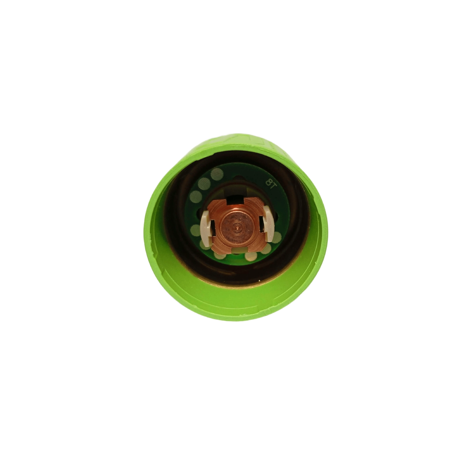 Vista posterior interior de cartucho consumible verde Hypertherm SmartSYNC mostrando el chip RFID
